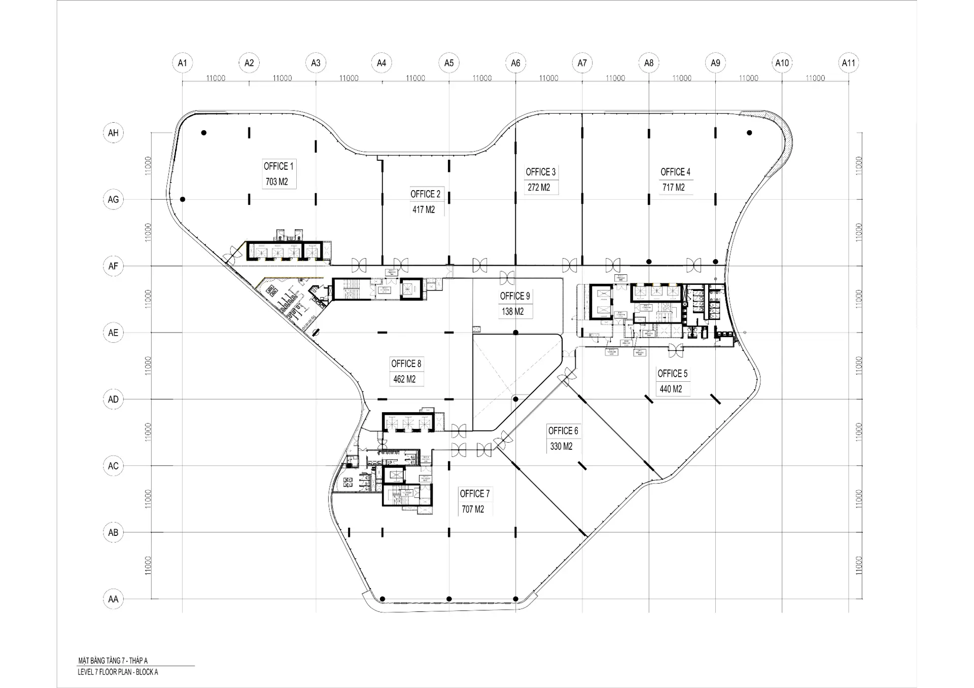 Mặt bằng tầng 7 của toà nhà Tiến Bộ Plaza