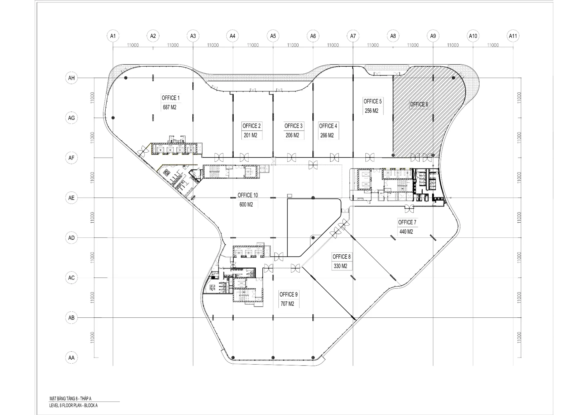 Mặt bằng tầng 8 của toà nhà Tiến Bộ Plaza