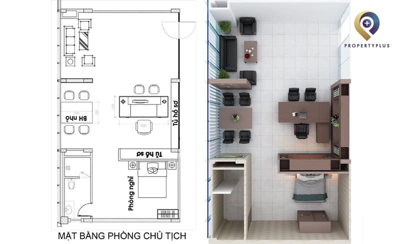 mặt bằng bố trí nội thất văn phòng nhỏ