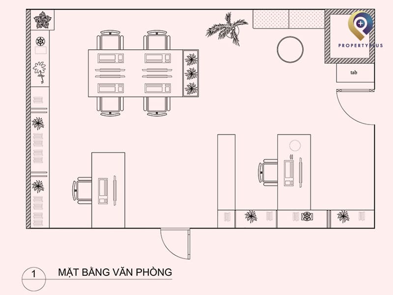 mặt bằng bố trí nội thất văn phòng nhỏ
